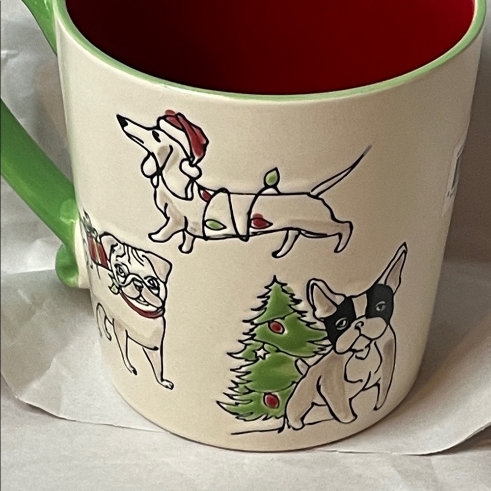 Festive Dog Mug with Green Handle Handmade NWT - Picture 8 of 15